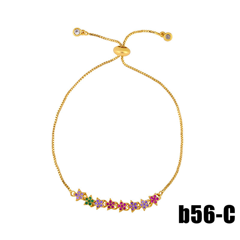 Diamante al por mayor Diamante de color espumoso Heart Heart Cross Crown Copper Pulsera